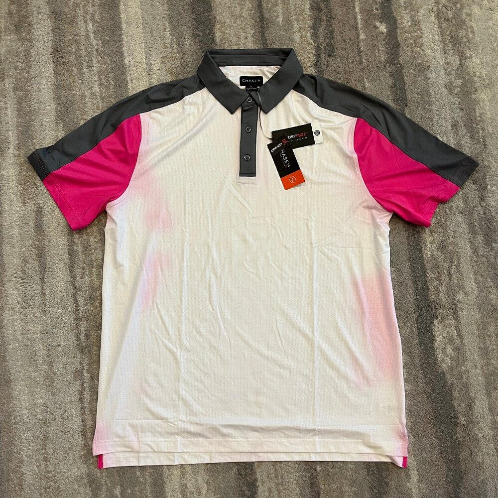 Chase 54  Mens Golf Polo  White w/colored sleeves XL UPF 40 *NWT*